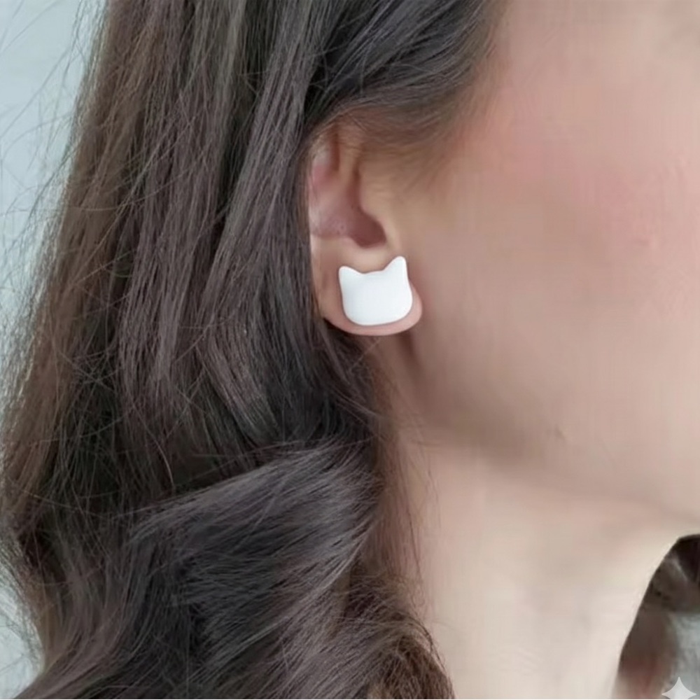 Cat Silhouette Stud Set — Handmade Resin Earrings — Hypoallergenic - Picture 4 of 7